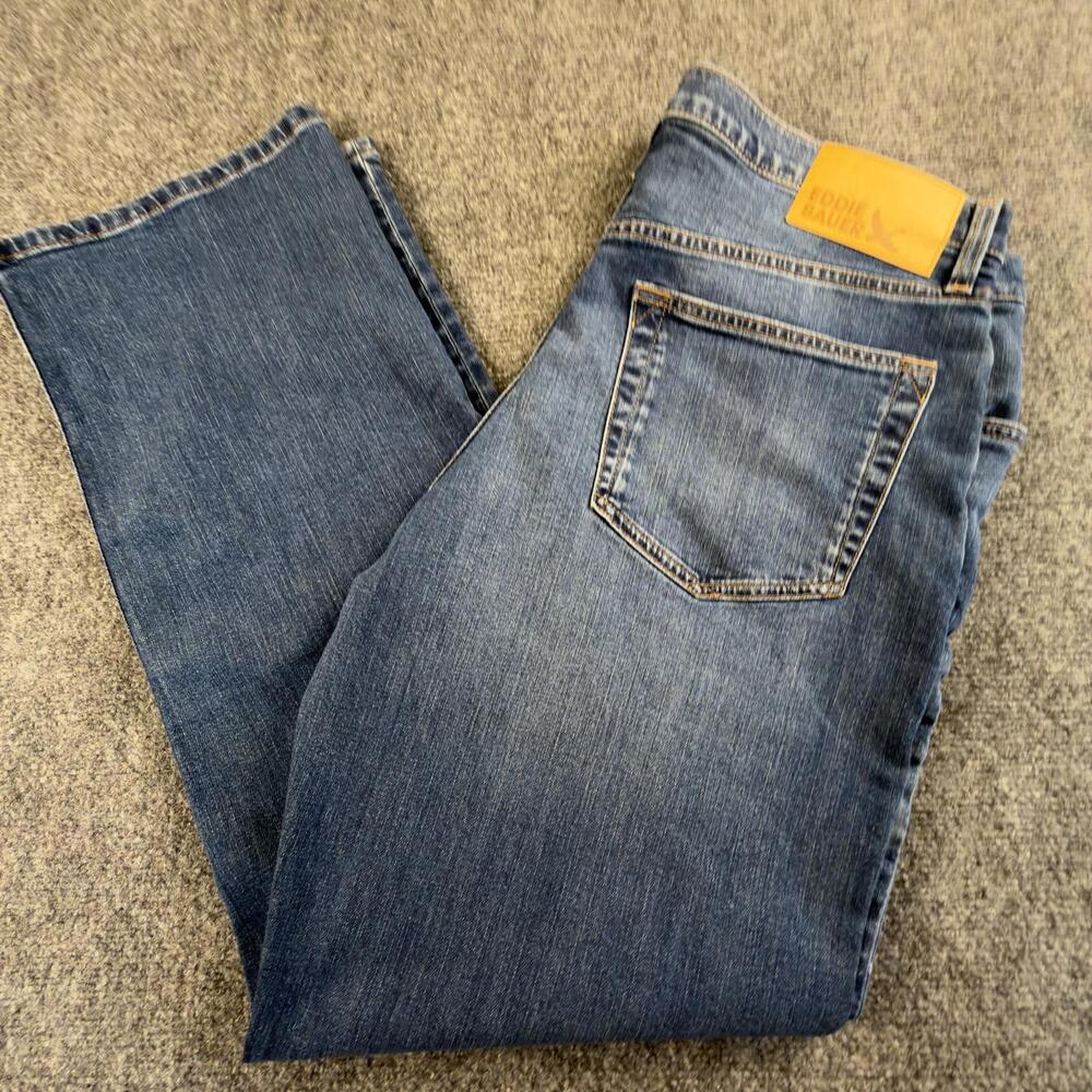 Eddie Bauer Mens Relaxed Fit Flex Jeans Medium‎ Wash Blue 35x32 NWT 1588